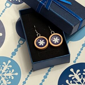 Handmade Snowflake Earrings - Purple - Wooden Hand Painted - Read Description